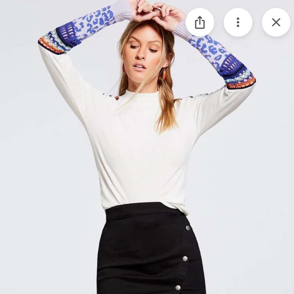 Free People White Top with Blue and Orange Accents - Picture 2 of 5